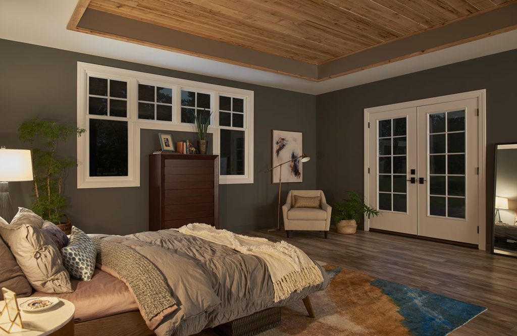 Modern rustic bedroom with French door