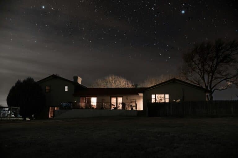 ranch house at night