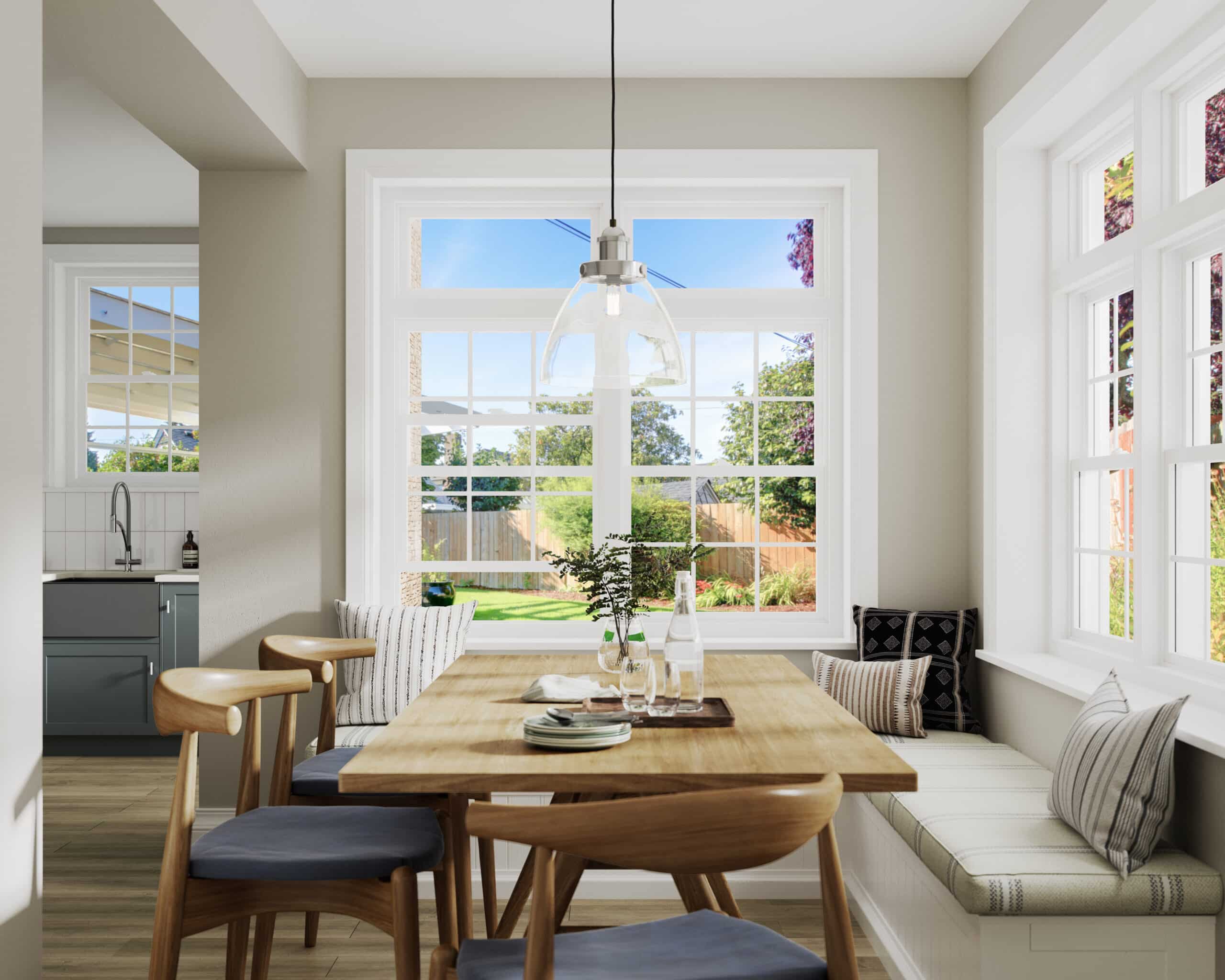 Double hung windows in kitchen breakfast nook